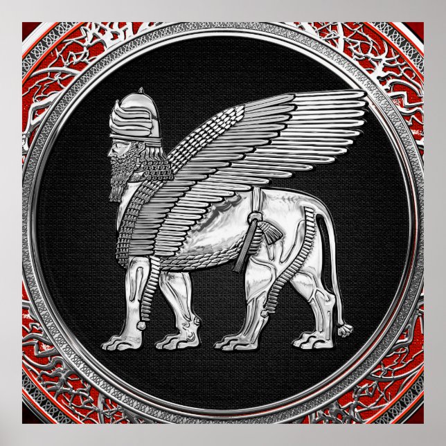 Poster [900] Lion ailé assyrien - Lamassu argenté (Devant)