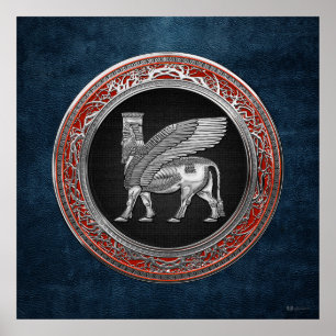 Poster [900] Taureau ailé assyrien - Lamassu argenté