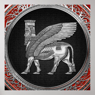 Poster [900] Taureau ailé assyrien - Lamassu argenté