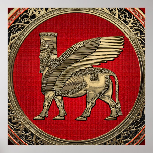 Poster [900] Taureau ailé assyrien - Lamassu d'or (Devant)