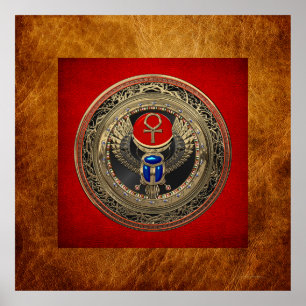 Poster [901] Sacred Gold Egyptian Winged Scarab with Ankh