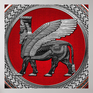 Poster [901] Taureau ailé assyrien : Argent et lamassu no