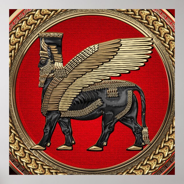 Poster [901] Taureau ailé assyrien : or et lamassu noir (Devant)