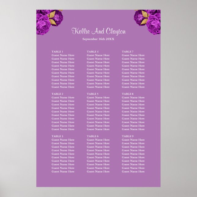 Poster 90 Mariage Floral Violet Et Or (Devant)