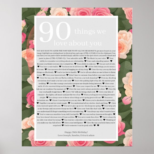 Poster 90 Raisons pour lesquelles nous vous aimons (Devant)