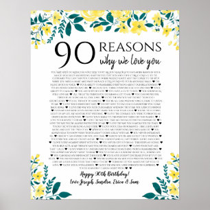 Poster 90 raisons pour lesquelles nous vous aimons cadeau