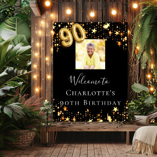 Poster 90e anniversaire Black gold stars photo bienvenue