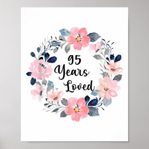 Poster 95 Ans Aimés 95e Anniversaire Floral 95 Anniversai