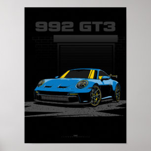 Poster 992 GT3 Illustration bleue