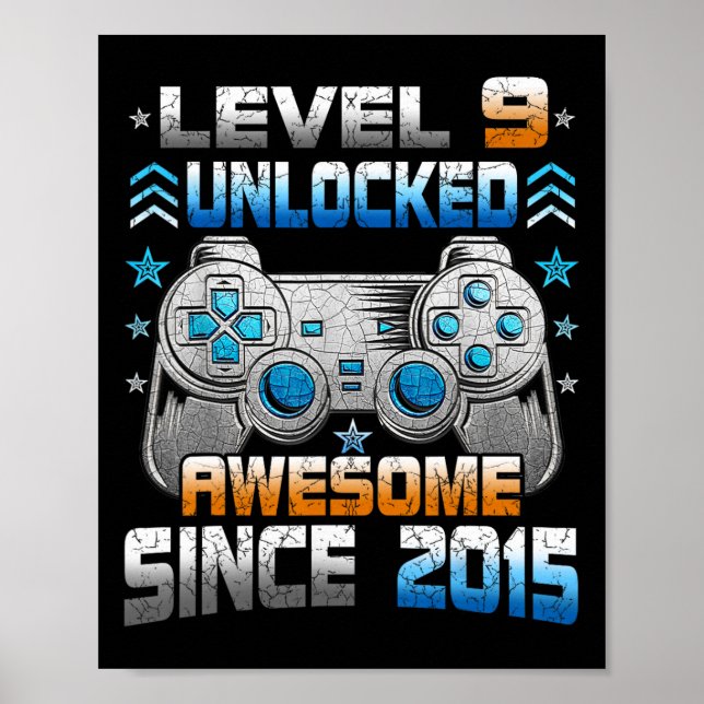 Poster 9 Anniversaire Enfants Garçon Gamer 9 Yr Niveau 9  (Devant)