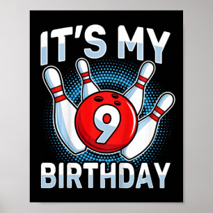 Poster 9 Ans Bowling 9e Anniversaire Fête Garçons Filles