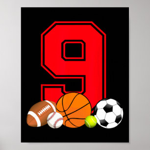 Poster 9 Ans Bysketbyll Footbyll Bysebyll Soccer Bir