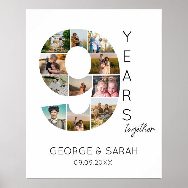 Poster 9 Ans Ensemble Collage De Photos Anniversaire De M (Devant)