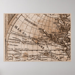 Poster 9 Panneau Sepia Version de L'Isle Monde Carte Cadr