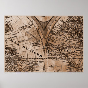 Poster 9 Panneau Sepia Version de L'Isle World Map Frame