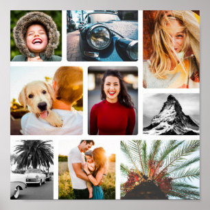 Poster 9 Photo Collage Template Framed White