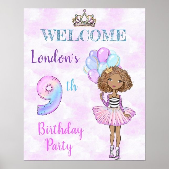 Poster 9e anniversaire fille princesse africaine américai (Devant)