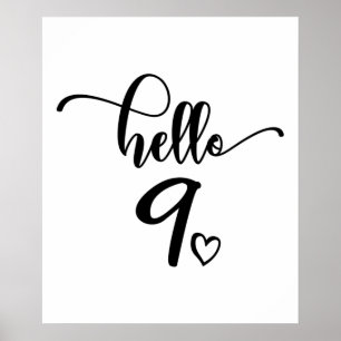 Poster 9e anniversaire filles Bonjour neuf mignonne 9 ans