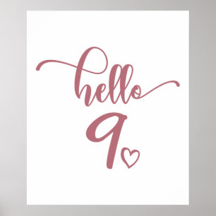 Poster 9e anniversaire filles Bonjour neuf mignonne 9 ans