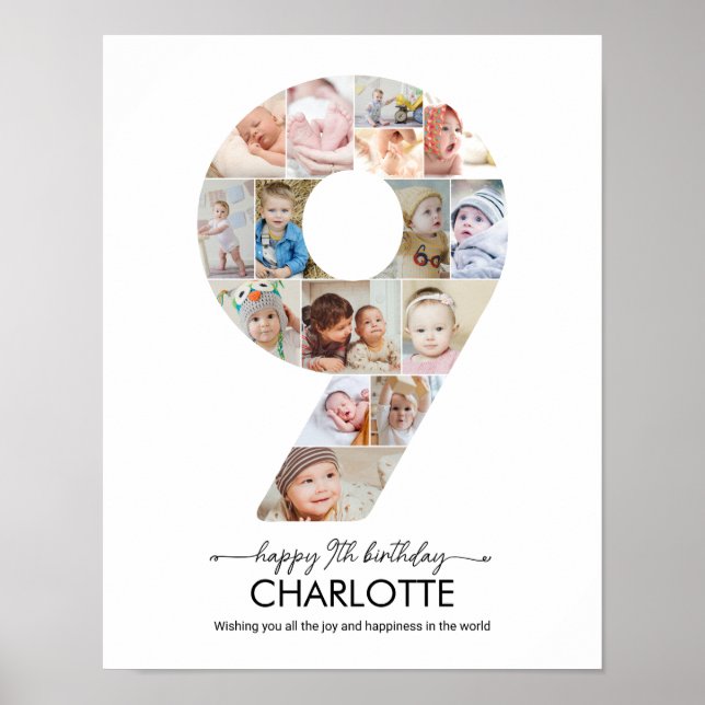 Poster 9th Birthday Number 9 Photo Collage Custom Picture (Devant)