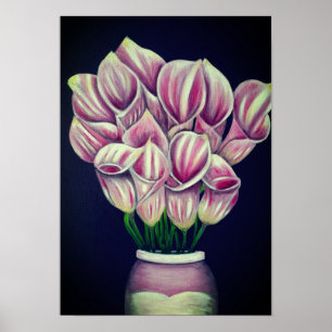 Poster A3 Belles Fleurs roses Painage acrylique Imprimer