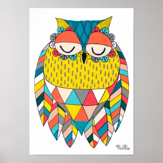 Poster A3 Illustration d'art moderne Aztec Wise Owl Kids (Devant)