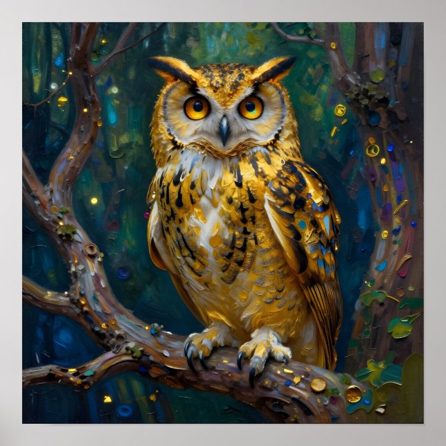 Poster A Blue and Gold Majestic Owl   (Devant)
