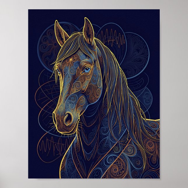 Poster A blue fractal horse dreams (Devant)