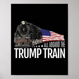 Poster À bord du Trump Train 2020 - Réélection du drapeau