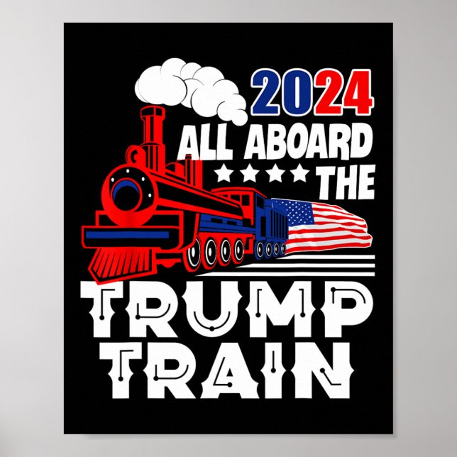 Poster À bord du Trump Train 2024 Drapeau américain Trump (Devant)