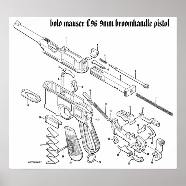 Poster à broomhandle Mauser C96 9mm (Devant)