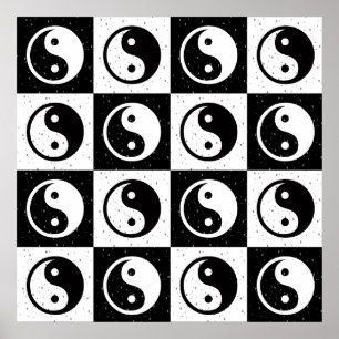 Poster À damiers blanc noir Yin-yang Zen Block Imprimer