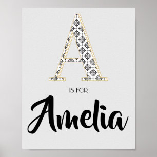 Poster A est pour Amelia Classique Texte Moderne Nom Pers