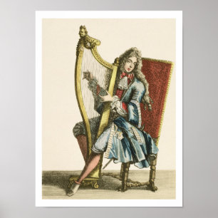 Poster A gentleman playing the harp (engraving)