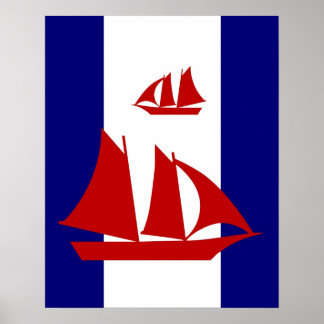 Poster à imprimer Red Sailboats marine et rayures