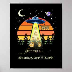 Poster À la Lune Dogecoin Crypto mème UFO DOGE Vintage