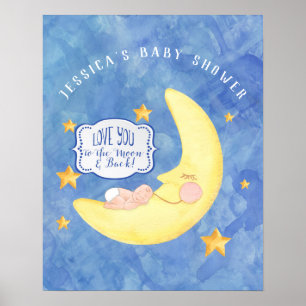 Poster À la lune sur le Baby shower arrière aquarelle neu