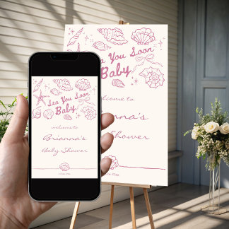 Poster À la mer bientôt coquillages signe de bienvenue ba