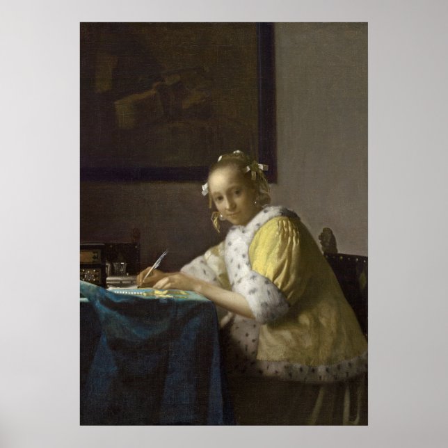 Poster A Lady Writing, c. 1665 (huile sur toile) (Devant)