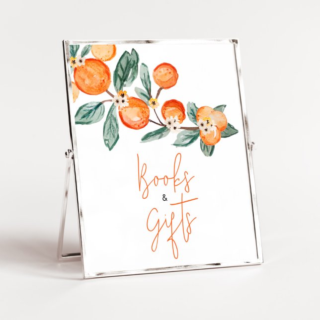 Poster A Little Cutie est sur le chemin Orange Livres et  (Neutral Cutie is on the Way Baby Shower Books and Gifts Sign)