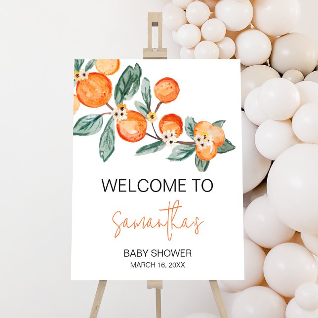 Poster A Little Cutie est sur le chemin Orange Welcome (Neutral Cutie is on the Way Baby Shower Welcome Sign)