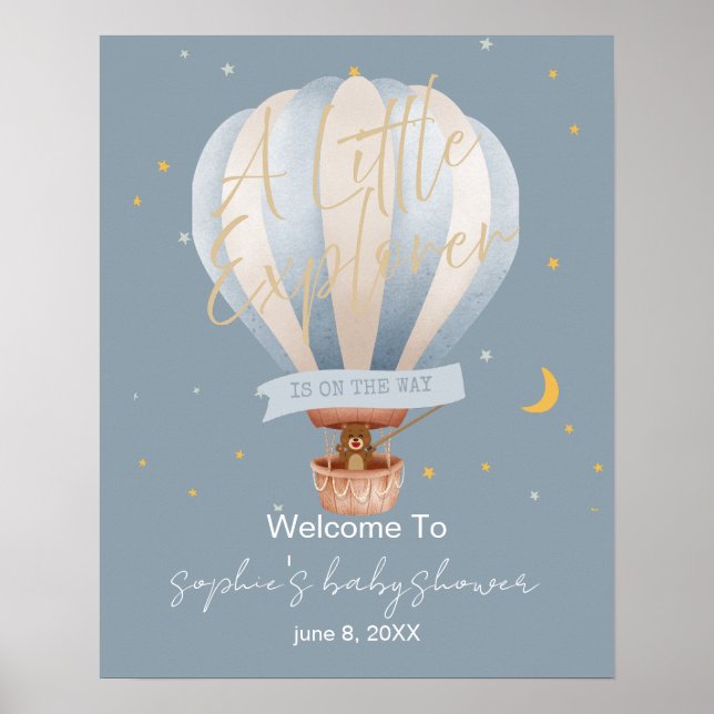 Poster A Little Explorer Hot Air Balloon Welcome Sign (Devant)