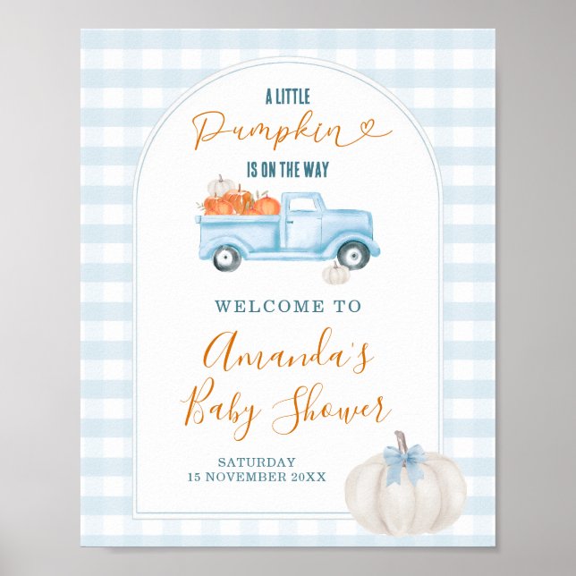 Poster A Little Pumpkin Blue Truck Baby Shower Welcome (Devant)