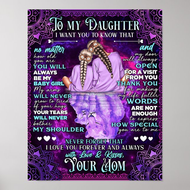 Poster À ma fille Cadeau d'anniversaire, mignonne maman C (Devant)