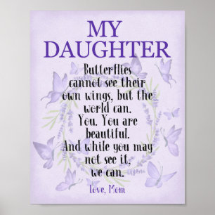 Poster À ma fille Citation Inspirationnelle Papillon
