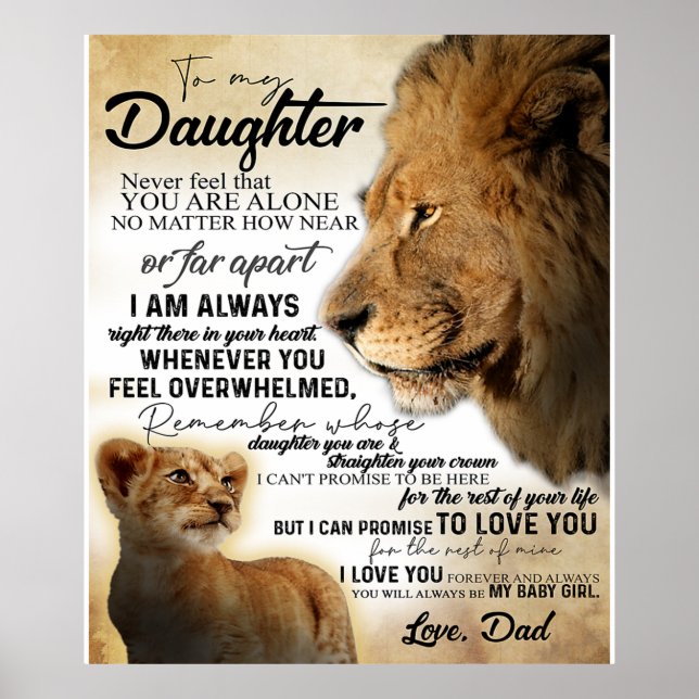 Poster À Ma Fille Lion Famille Cadeau, Fille Anniversaire (Devant)