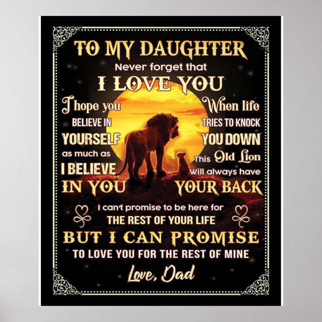 Poster À Ma Fille Lion Famille Cadeau, Fille Anniversaire (Devant)