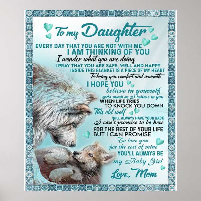 Poster À Ma Fille Lion Famille Cadeau, Fille Anniversaire (Devant)