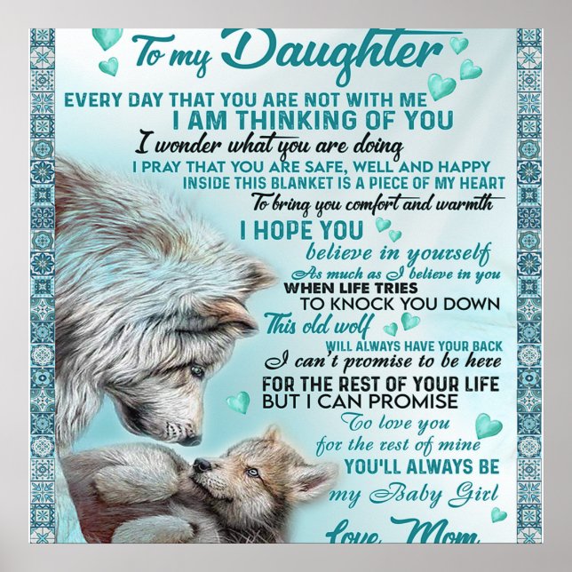 Poster À Ma Fille Lion Famille Cadeau, Fille Anniversaire (Devant)