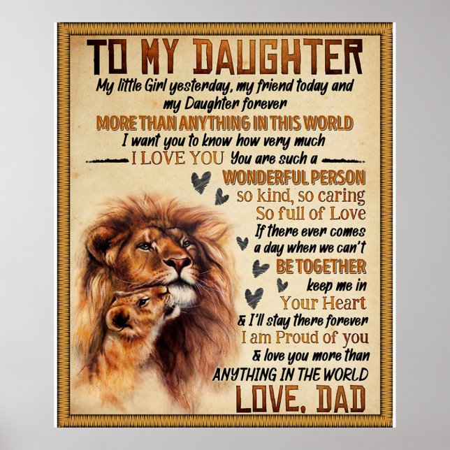 Poster À Ma Fille Lion Famille Cadeau, Fille Anniversaire (Devant)
